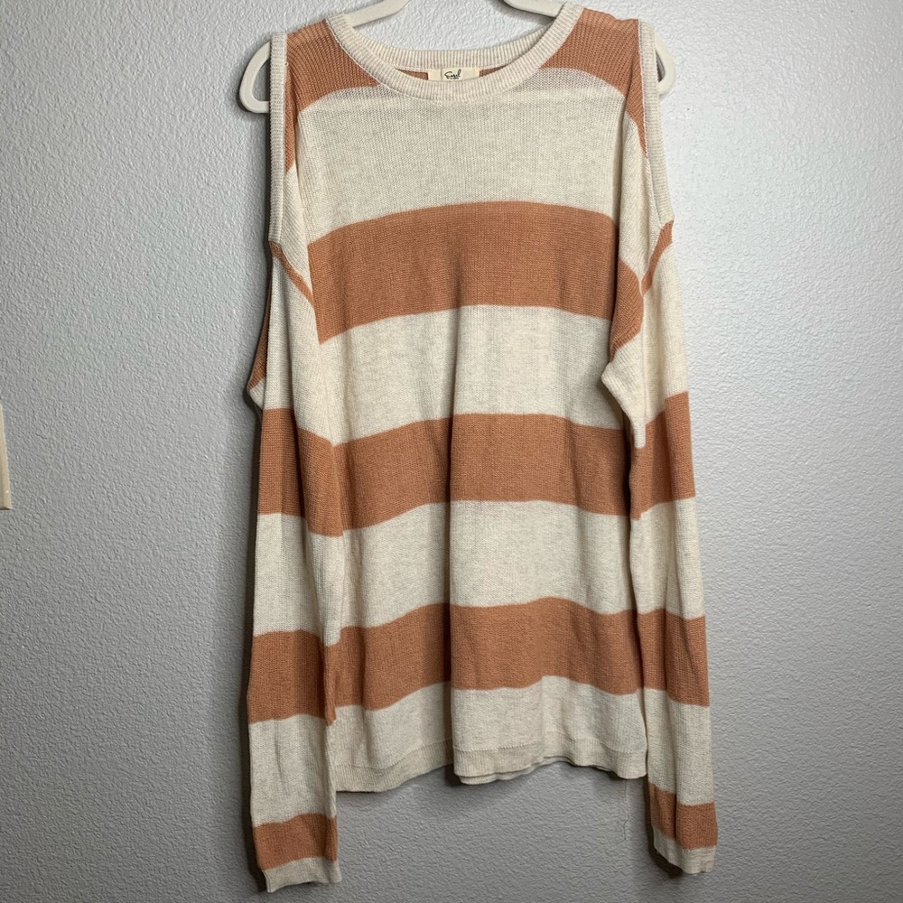 EASEL Striped Cold Shoulder Tunic Sweater S/M